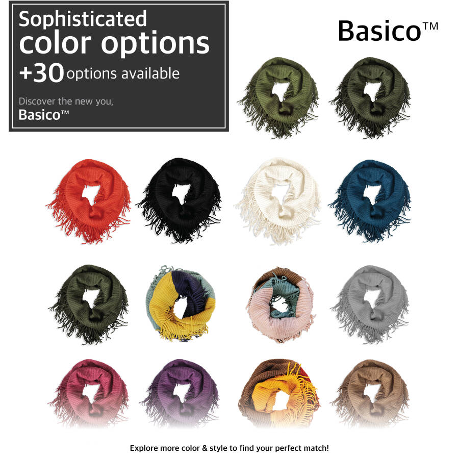 BASICO 2PK Warm Knit Winter Scarfs for Women Black and Charcoal Grey Infinity Scarf Circle Loop Scarves - 7