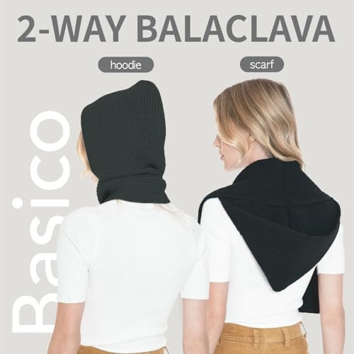 BASICO 5 Colors Knitted Hooded Scarf for Women Men Winter Balaclava - Cream White, Caramel, Light Grey, Heather Grey, Black - 3