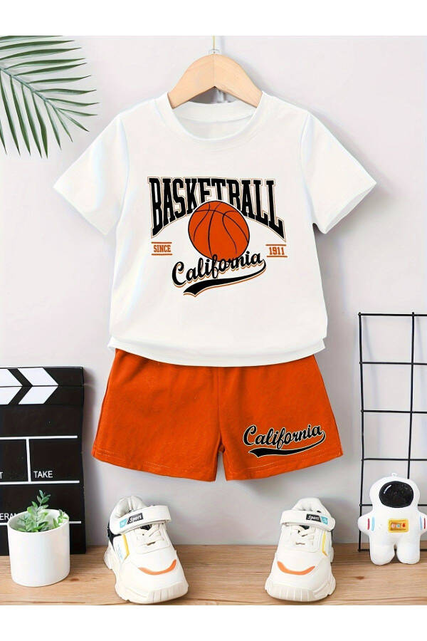 Basketball California White Orange Kids Shorts T-Shirt Set - 1