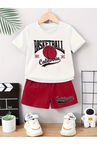 Basketball California White Red Kids Shorts T-Shirt Top Bottom Set - 1