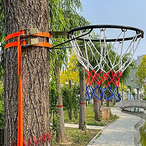 Basketball Hoop YXX - Outdoor Basketball Rim and Goals for Adults & Kids with 2 Strap, 18 Inch Replacement for Tree, Pole Mount, Pool & Basketball Court (Color: Black, Size: Single Ring) - 1