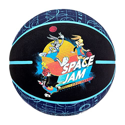 Баскетбольный мяч Spalding Space Jam Tune Court 84560Z, унисекс, черный/синий/оранжевый, размер 7 - 2