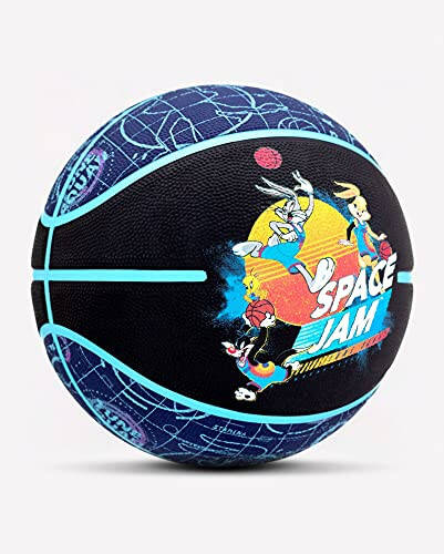 Баскетбольный мяч Spalding Space Jam Tune Court 84560Z, унисекс, черный/синий/оранжевый, размер 7 - 3