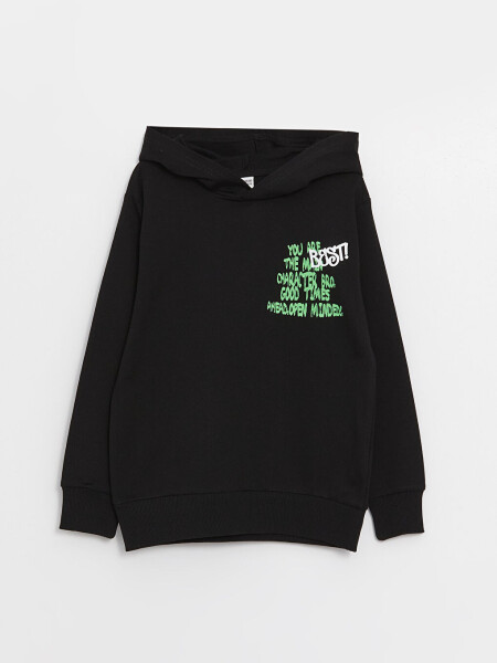 Baskılı Uzun Kollu Erkek Çocuk Hoodie - 1