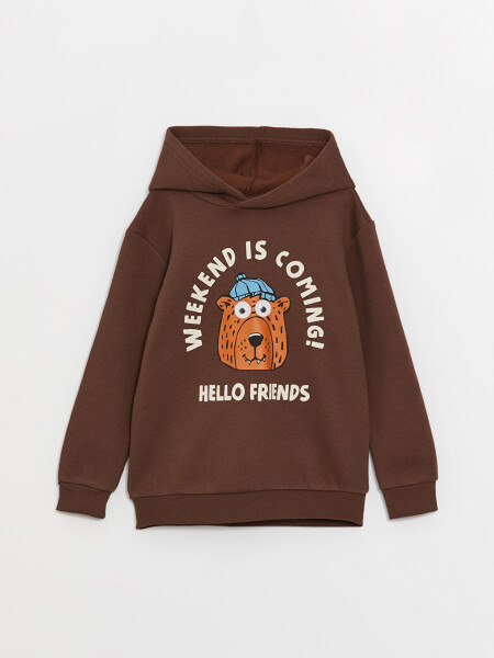 Baskılı Uzun Kollu Erkek Çocuk Hoodie - 1