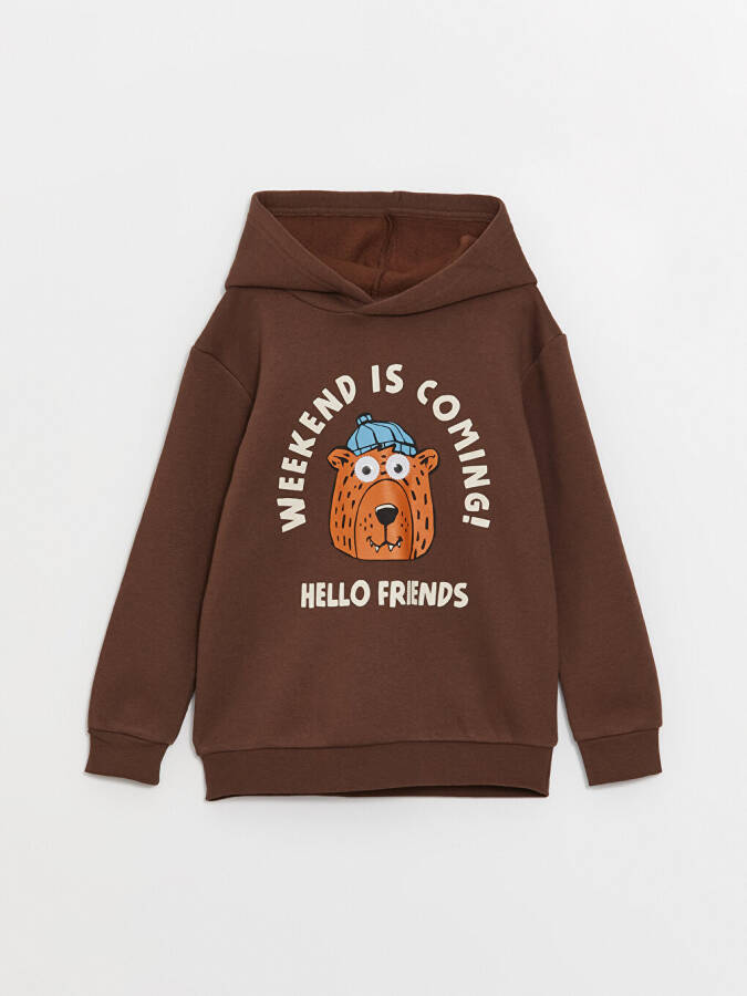 Baskılı Uzun Kollu Erkek Çocuk Hoodie - 4