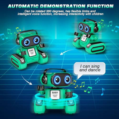 BASUN Erkek Kız Robot Oyuncakları, Uzaktan Kumandalı Robot Oyuncak, Şarj Edilebilir RC Robot Otomatik Gösteri, Kayıt, LED Gözler, Müzik, 3 4 5 6 7 Yaşındaki Erkek Kızlar İçin Noel Doğum Günü Hediyesi - Yeşil - 5