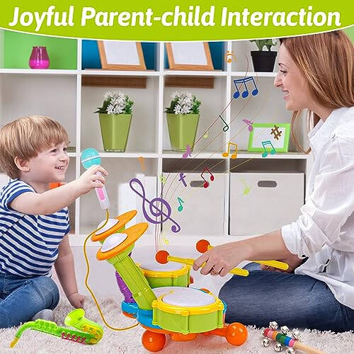 Basytodio Kids Drum Set Musical Toys for Toddlers 1-3 with 2 Sticks Microphone Instruments Piano Light Up 1 Year Old Boy Girl Gifts 6 12 18 Month Learning Developmental Toddler Age 2-4 Birthday Gift - 5