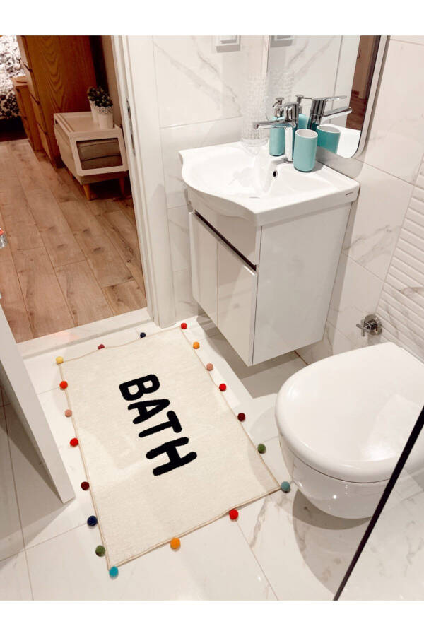 Bath Written Pompom Bath Mat 90×57 - 5