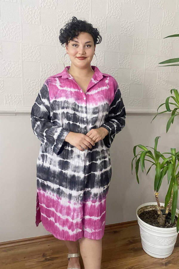 Batik Print Plus Size Shirt Dress Colorful - 1