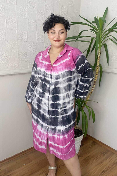 Batik Print Plus Size Shirt Dress Colorful - 4