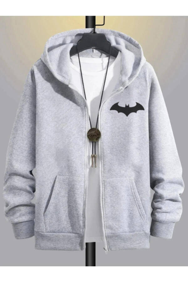 Batman Logo Printed Hooded Zipper Jacket - 1