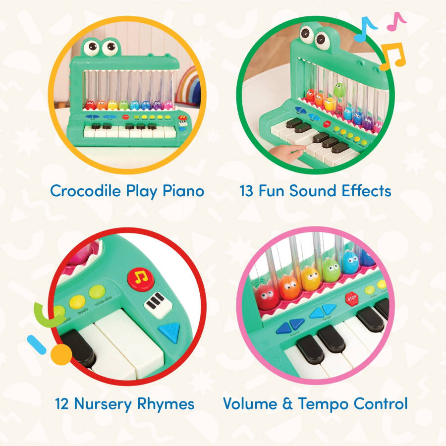 Battat Croco Pop Piano Toy Keyboard with Songs Sounds Lights, Baby and Toddler Toys - 11