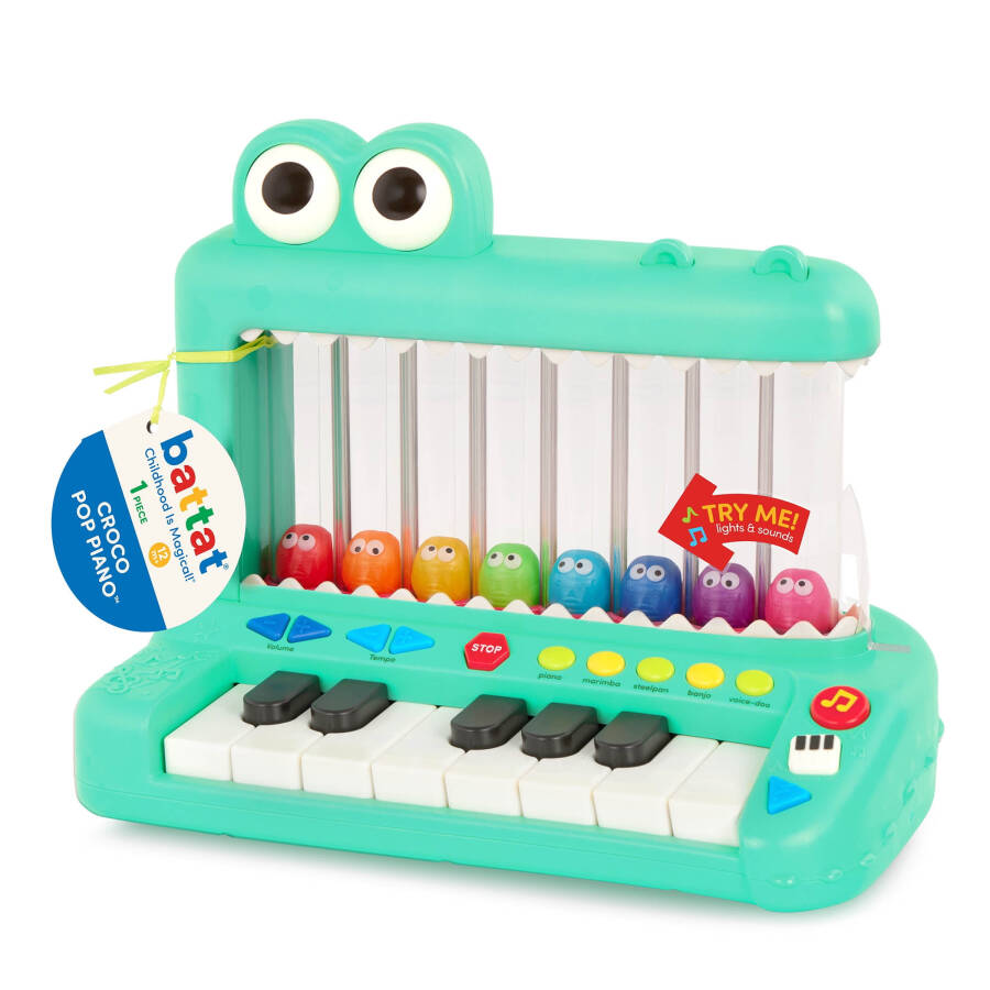 Battat Croco Pop Piano Toy Keyboard with Songs Sounds Lights, Baby and Toddler Toys - 18