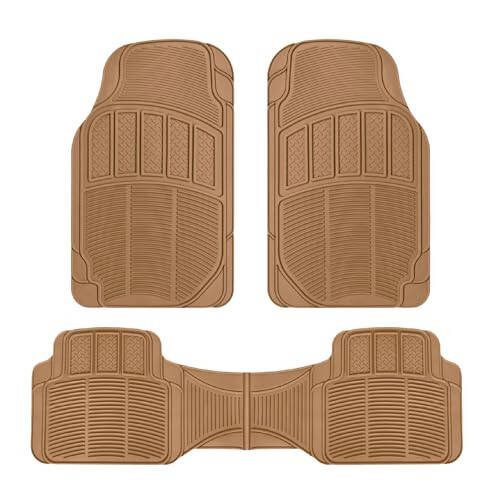 BDK ProLiner Diamond Grid 3pc Heavy Duty Front & Rear Rubber Floor Mats for Car SUV Van & Truck, All Weather Protection Universal Fit, Beige, 02-Diamond Grid (MT-623-BG_VAR) - 1