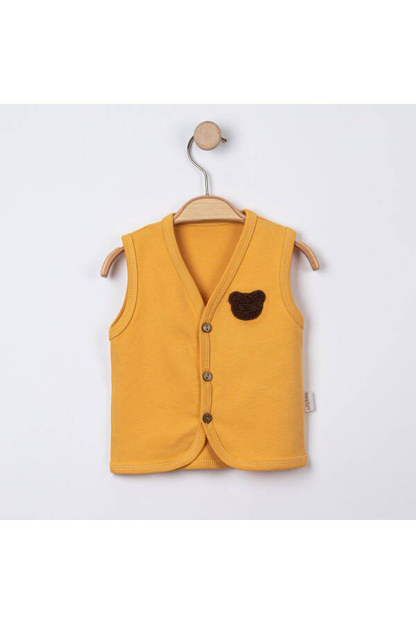 Bear applique, button-front baby boy vest - 2