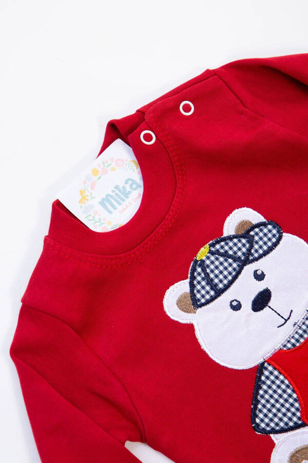 Bear Print Denim Pants Red Seasonal Set for Baby Boys - 2