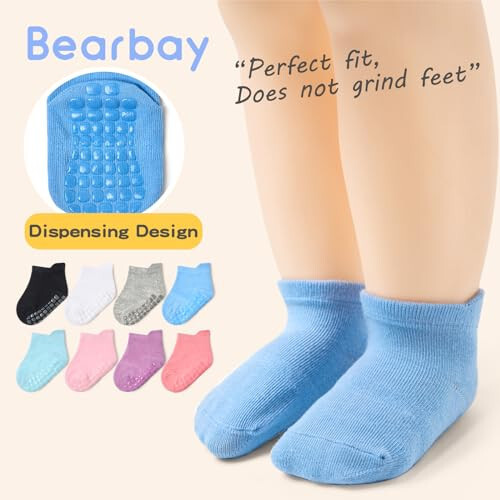 Bearbay Baby Ankle Socks with Grippers (9 Pair) for 6 months-7 years old Ankle Socks for Infant Toddler Boy Girl - 32