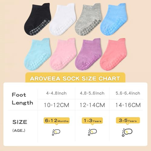 Bearbay Baby Ankle Socks with Grippers (9 Pair) for 6 months-7 years old Ankle Socks for Infant Toddler Boy Girl - 34