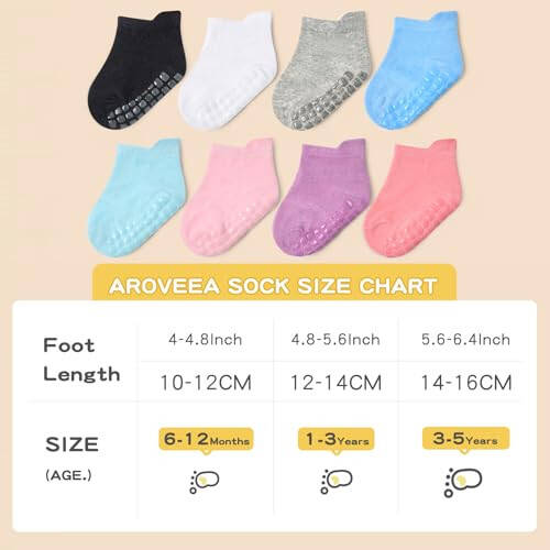 Bearbay Baby Ankle Socks with Grippers (9 Pair) for 6 months-7 years old Ankle Socks for Infant Toddler Boy Girl - 22