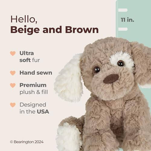 Bearington Beige and Brown Dog 11 Inch Stuffed Dog - Puppy Stuffed Animal - Plush Dog - 2