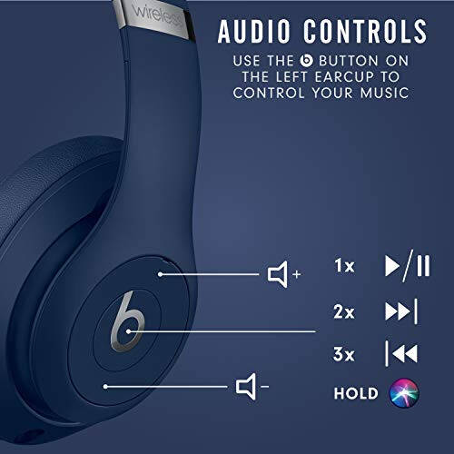 Beats Studio3 Wireless Gürültü Önleyici Kulak Üstü Kulaklık - Apple W1 Kulaklık Çipi, Sınıf 1 Bluetooth, 22 Saat Dinleme Süresi, Dahili Mikrofon - Mavi - 6