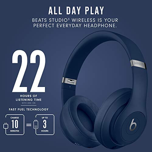 Beats Studio3 Wireless Noise Cancelling Over-Ear Headphones - Apple W1 Headphone Chip, Class 1 Bluetooth, 22 Hours of Listening Time, Built-in Microphone - Blue - 4