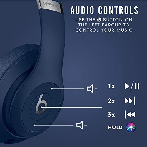 Beats Studio3 Wireless Noise Cancelling Over-Ear Headphones - Apple W1 Headphone Chip, Class 1 Bluetooth, 22 Hours of Listening Time, Built-in Microphone - Blue - 6