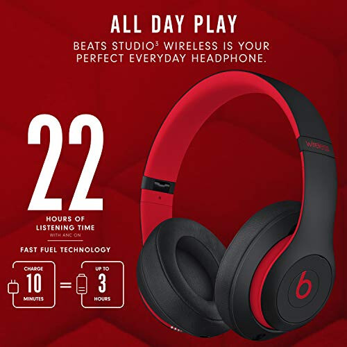 Beats Studio3 Wireless Noise Cancelling Over-Ear Headphones - Apple W1 Headphone Chip, Class 1 Bluetooth, 22 Hours of Listening Time, Built-in Microphone - Defiant Black-Red - 4