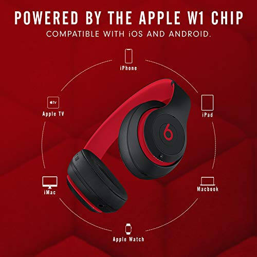 Beats Studio3 Wireless Noise Cancelling Over-Ear Headphones - Apple W1 Headphone Chip, Class 1 Bluetooth, 22 Hours of Listening Time, Built-in Microphone - Defiant Black-Red - 5