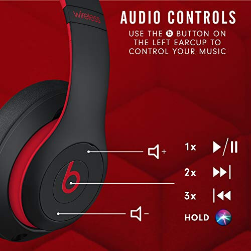 Beats Studio3 Wireless Noise Cancelling Over-Ear Headphones - Apple W1 Headphone Chip, Class 1 Bluetooth, 22 Hours of Listening Time, Built-in Microphone - Defiant Black-Red - 6