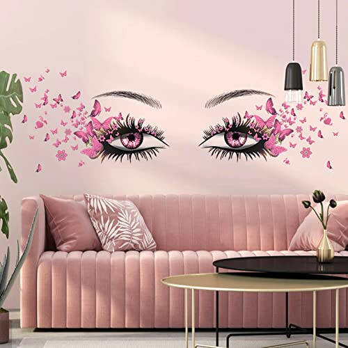 Beautiful Eyelash Eyes Wall Stickers Flying Butterfly Wall Decals Beautiful Girl Heart Wall Decor Vinyl Wall Art Butterflies Wall Decor Stickers for Women Girls Bedroom Living Room Decoration - 1