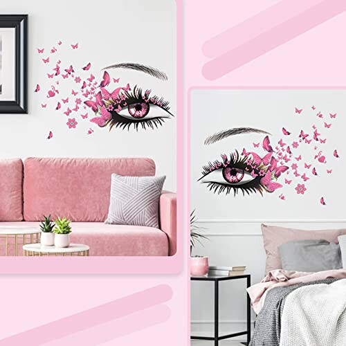 Beautiful Eyelash Eyes Wall Stickers Flying Butterfly Wall Decals Beautiful Girl Heart Wall Decor Vinyl Wall Art Butterflies Wall Decor Stickers for Women Girls Bedroom Living Room Decoration - 2