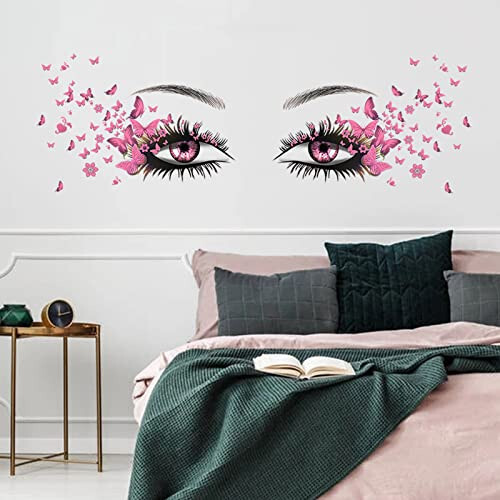 Beautiful Eyelash Eyes Wall Stickers Flying Butterfly Wall Decals Beautiful Girl Heart Wall Decor Vinyl Wall Art Butterflies Wall Decor Stickers for Women Girls Bedroom Living Room Decoration - 4