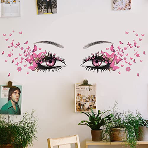 Beautiful Eyelash Eyes Wall Stickers Flying Butterfly Wall Decals Beautiful Girl Heart Wall Decor Vinyl Wall Art Butterflies Wall Decor Stickers for Women Girls Bedroom Living Room Decoration - 5