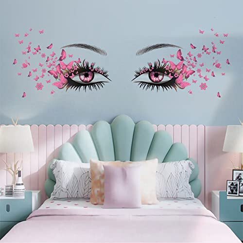 Beautiful Eyelash Eyes Wall Stickers Flying Butterfly Wall Decals Beautiful Girl Heart Wall Decor Vinyl Wall Art Butterflies Wall Decor Stickers for Women Girls Bedroom Living Room Decoration - 6