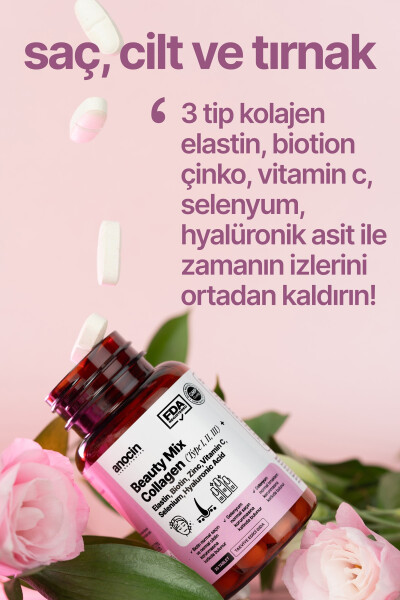 BEAUTY MİX KOLAJEN TİP I,II,III +ELASTİN,BİOTİN,ZİNC, VİTAMİN C, SELENYUM, HYALURONİC ACİD, KOLAJEN - 4