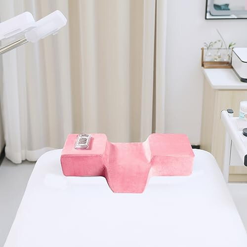 Beauty Salon Eyelash Extension Pillow Memory Foam Lash Pillow with Velvet Pillowcase Ergonomic Curve Improve Cervical Pillows for Neck Pain(Pink) - 4