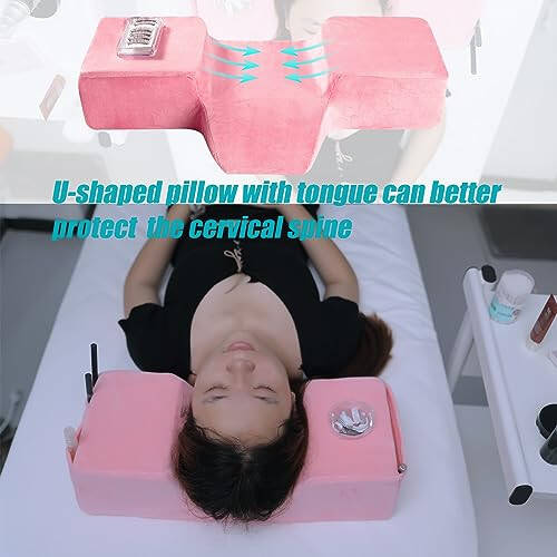 Beauty Salon Eyelash Extension Pillow Memory Foam Lash Pillow with Velvet Pillowcase Ergonomic Curve Improve Cervical Pillows for Neck Pain(Pink) - 6