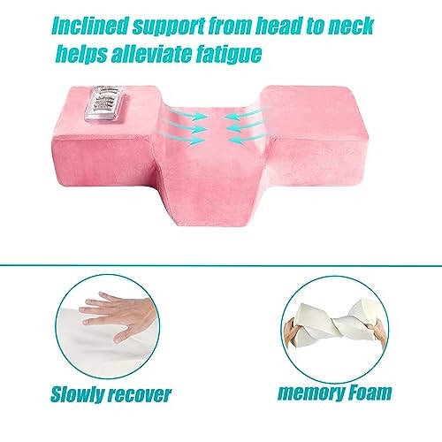 Beauty Salon Eyelash Extension Pillow Memory Foam Lash Pillow with Velvet Pillowcase Ergonomic Curve Improve Cervical Pillows for Neck Pain(Pink) - 7