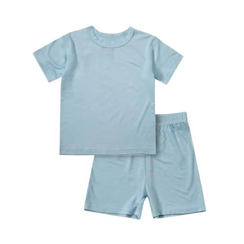 Bebek Erkek ve Kız Çocukları Bambu Viskon Pijama Takımı Yuvarlak Yaka Kısa Kollu Rahat Uyku Kıyafeti 12A-5Y - 25