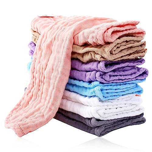 Bebek İçin Sevimli Kale 12'li Muslin Öksürük Bezi - Ultra Yumuşak %100 Pamuk Bebek Yüz Bezi - Büyük 20'' x 10'' Süper Emici Süt Kusma Bezi - Unisex, Erkek, Kız Bebek Öksürük Bezi - Çok Renkli - 1