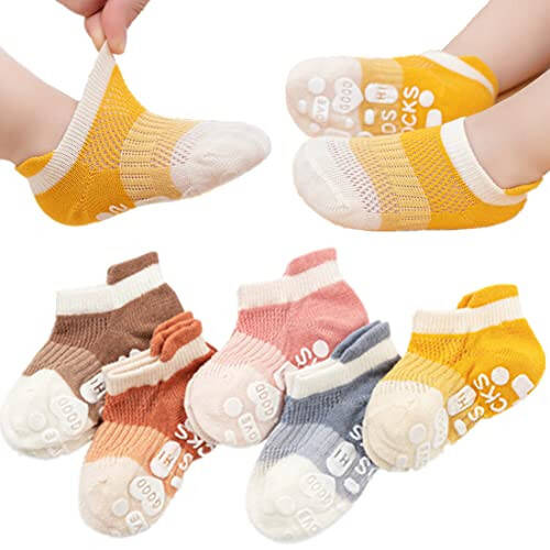 BEHELE Baby Grip Socks Toddler Non Slip Thin Mesh Infant Pointelle Eyelet Socks Unisex Girl Boy No Show Floor Ankle Socks - 31