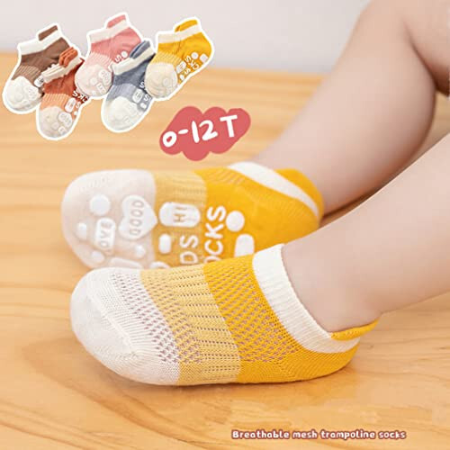 BEHELE Baby Grip Socks Toddler Non Slip Thin Mesh Infant Pointelle Eyelet Socks Unisex Girl Boy No Show Floor Ankle Socks - 36