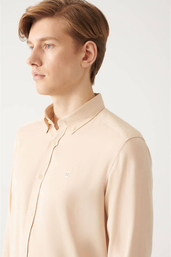 Beige Button-Down Collar Comfort Fit Tencel Shirt B002001 - 7