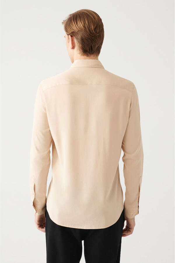 Beige Button-Down Collar Comfort Fit Tencel Shirt B002001 - 9