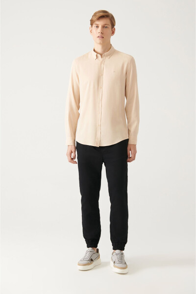 Beige Button-Down Collar Comfort Fit Tencel Shirt B002001 - 5