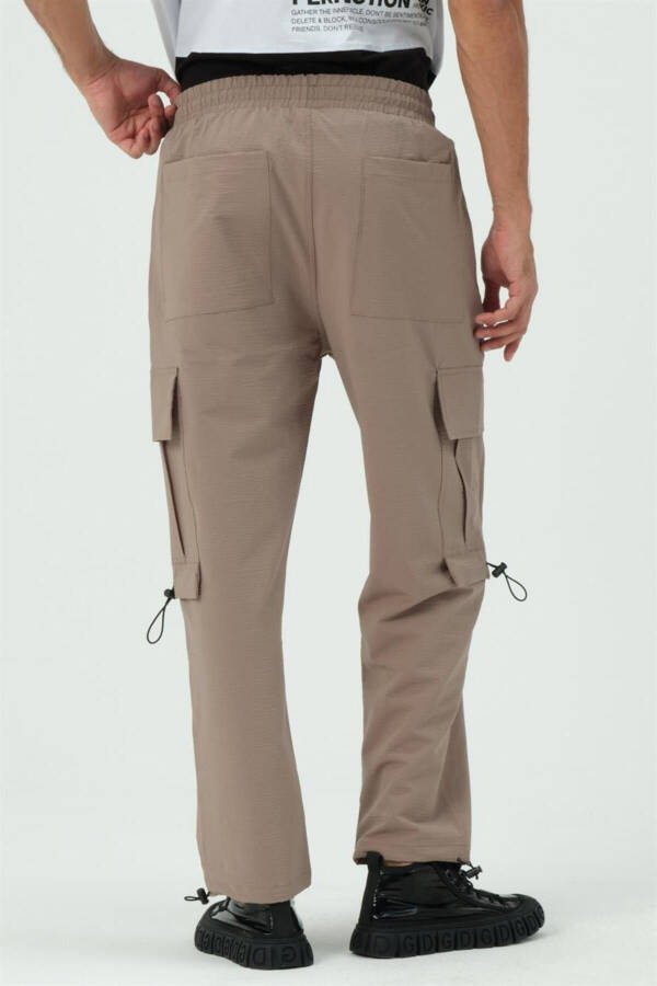 Beige Cargo Pocket Parachute Jogger Pants with Stopper - 15