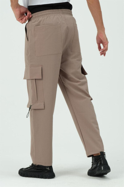 Beige Cargo Pocket Parachute Jogger Pants with Stopper - 16