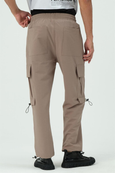 Beige Cargo Pocket Parachute Jogger Pants with Stopper - 3